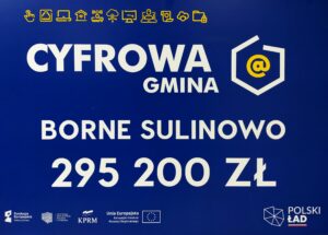 Baner z informacją o dofinansowaniu do programu Cyfrowa Gmina w wysokości 295.200, zł.