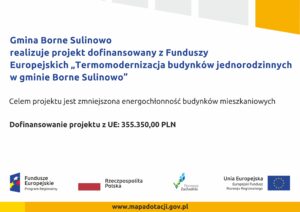 Plakat zadania - Termomodernizacja budynków jednorodzinnych w Gminie Borne Sulinowo