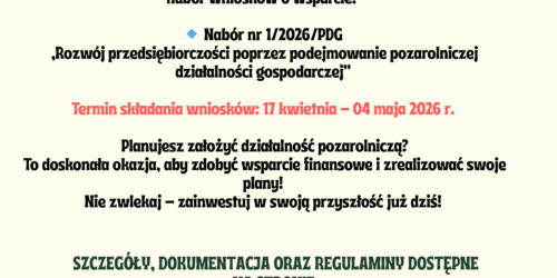 OGŁOSZENIE O NABORZE WNIOSKÓW O WSPARCIE 1/2026/PDG